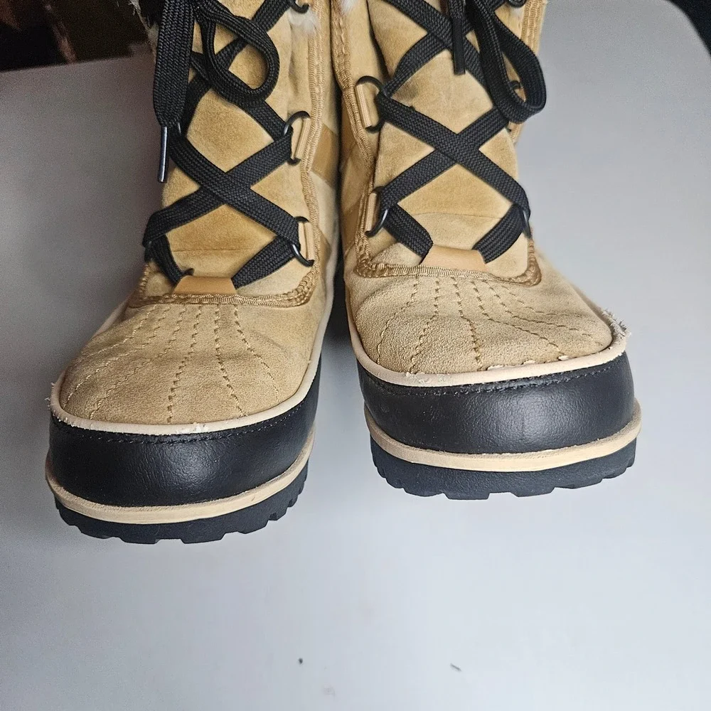 Sorel Tivoli II Tan Black Faux Fur Waterproof Winter Boots NL2089-373 Womens 9